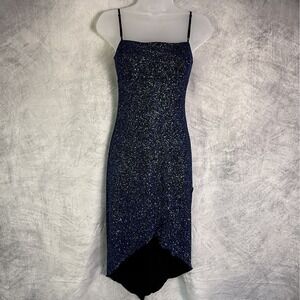Vtg‎ Y2k City Triangles dress sz M blue sparkle babydoll asymetrical Whimsigoth